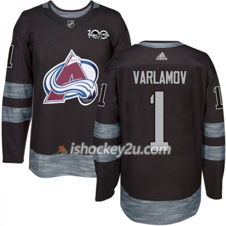 Mænd NHL Colorado Avalanche Trøje Semyon Varlamov 1 1917-2017 100th Anniversary Adidas Sort Authentic